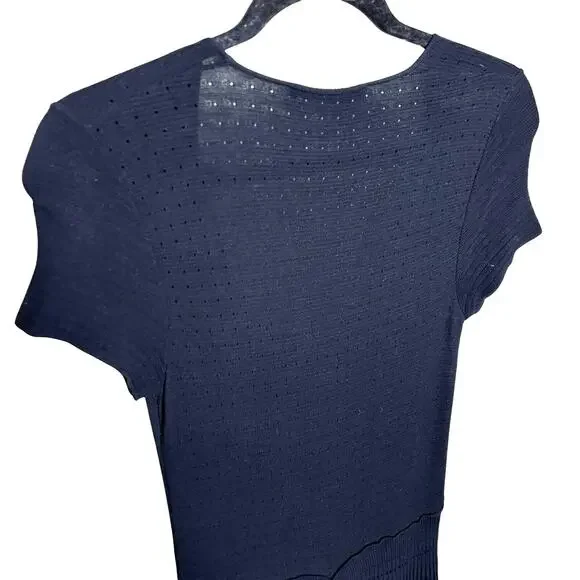 Piazza Sempione Black Short Sleeve Perforated Pleated Flare A Line Dress 42 US 6 - Picture 9 of 11